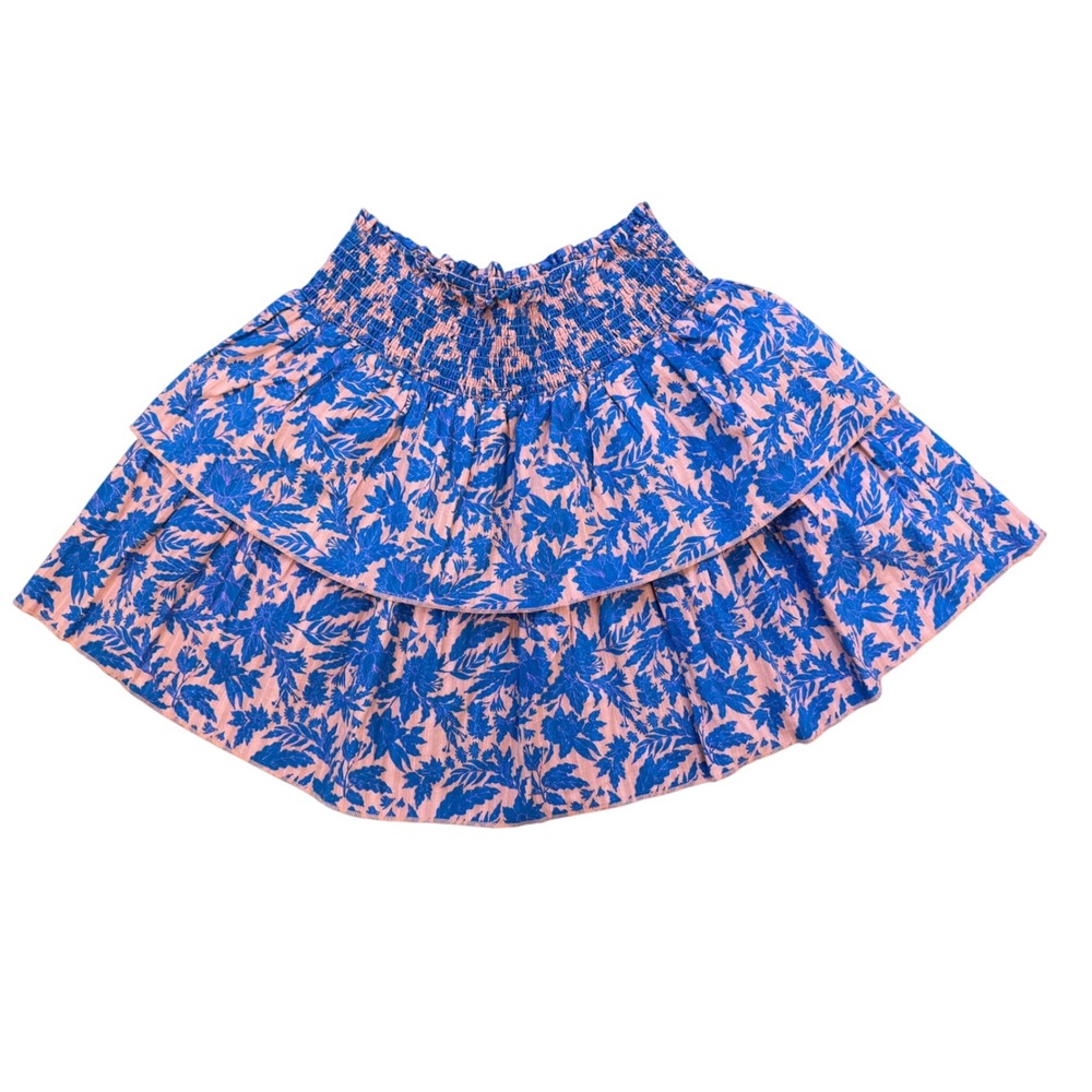 Floral Skirt Womens L Pink Blue Boho Feminine Cottagecore Flowy Prairie Vacation